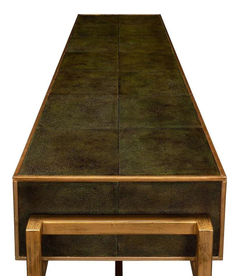 Shagreen Console Table With Drawers Leaf Green Leather Console Tables LOOMLAN By Sarreid