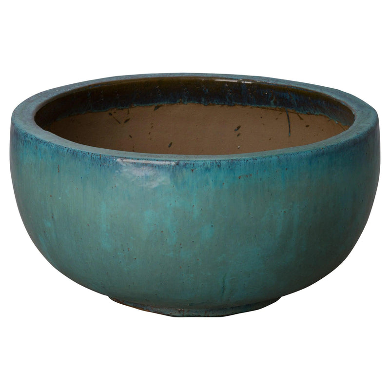 Shallow Round Ceramic Planter Outdoor Planters LOOMLAN By Emissary