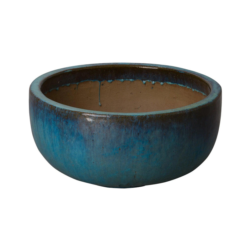 Shallow Round Ceramic Planter Outdoor Planters LOOMLAN By Emissary