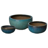 Shallow Round Ceramic Planter Outdoor Planters LOOMLAN By Emissary