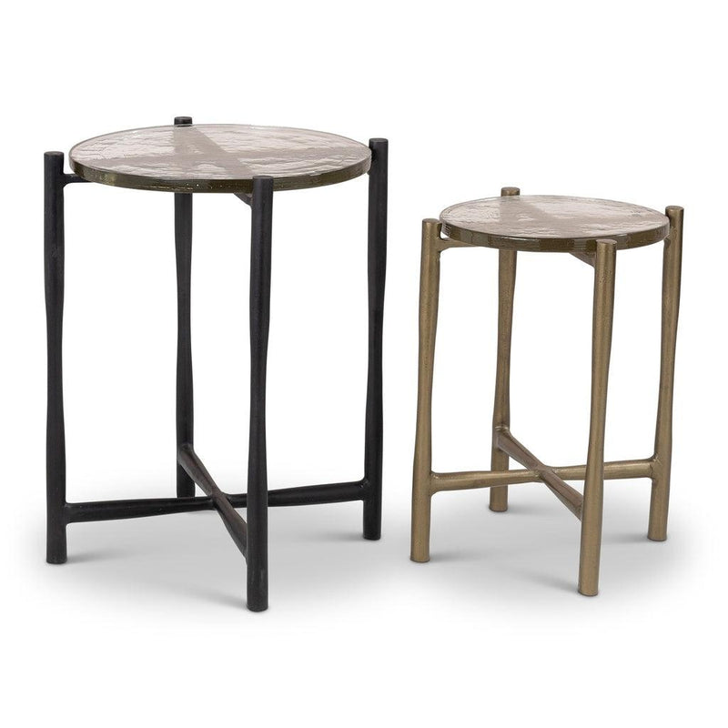 Shyla Antique Brass Short and Raw Bronze Tall End Table (Set of 2) Side Tables LOOMLAN By Urbia