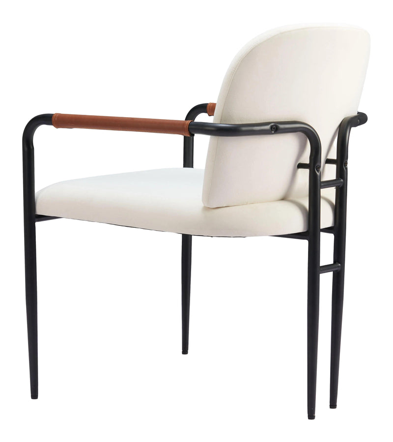 Sibu Black Steel Cream Dining Arm Chair (Set of 2) Dining Chairs LOOMLAN By Zuo Modern