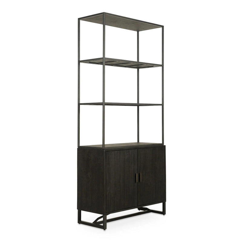 Sierra Pine Wood and Iron Black Bookshelf Bookcases LOOMLAN By Moe's Home