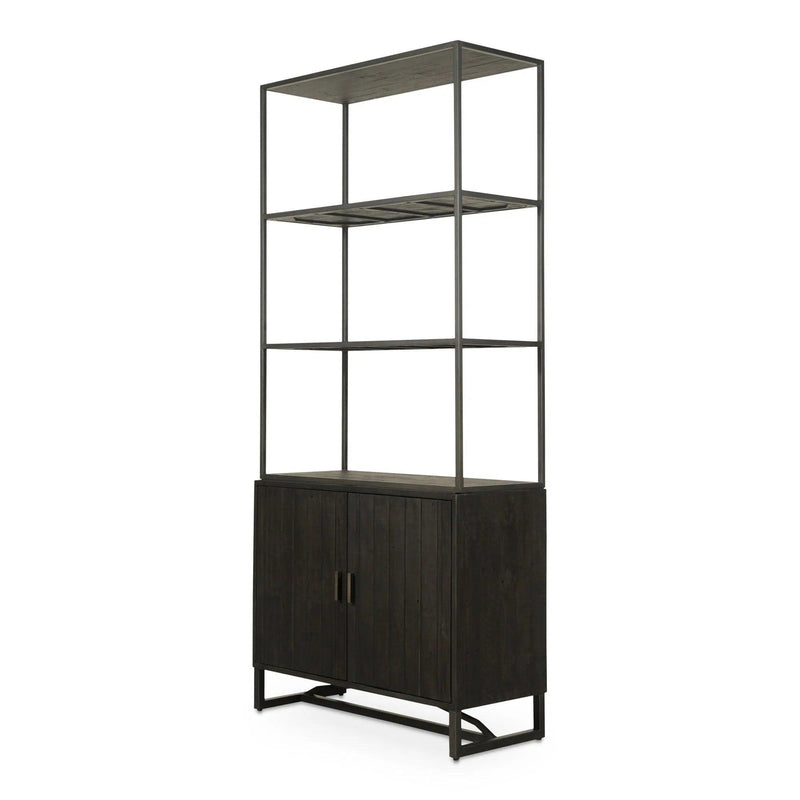 Sierra Pine Wood and Iron Black Bookshelf Bookcases LOOMLAN By Moe's Home