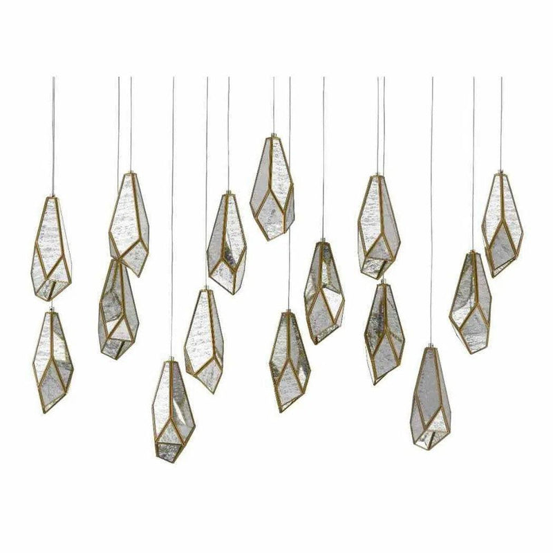 Silver Antique Brass Glace Rectangular 15-Light Multi-Drop Pendant Pendants LOOMLAN By Currey & Co