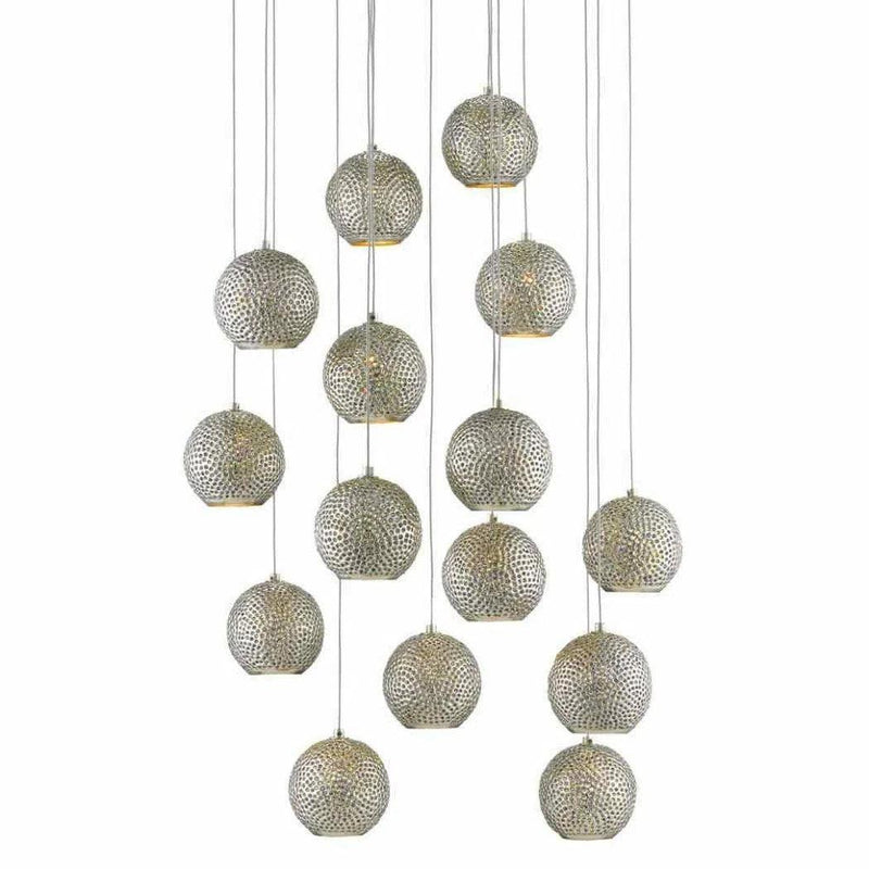 Silver Blue Giro Round 15-Light Multi-Drop Pendant Pendants LOOMLAN By Currey & Co