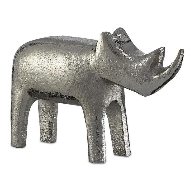 Silver Kano Silver Small Rhino Statues & Sculptures LOOMLAN By Currey & Co