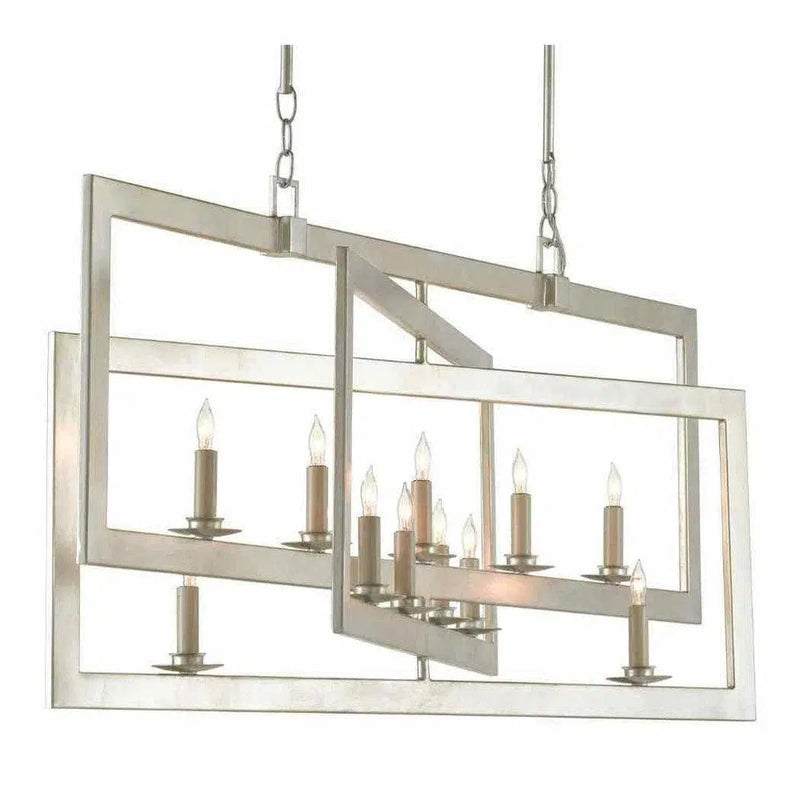 Silver Leaf Middleton Rectangular Silver Chandelier Chandeliers LOOMLAN By Currey & Co