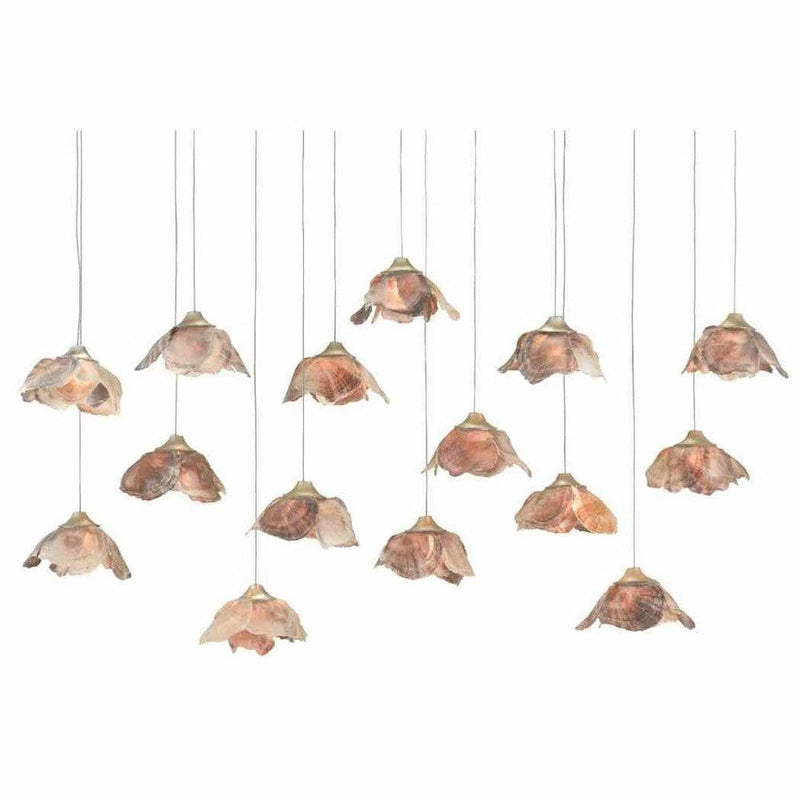 Silver Leaf Shell Catrice Rectangular 15-Light Multi-Drop Pendant Pendants LOOMLAN By Currey & Co