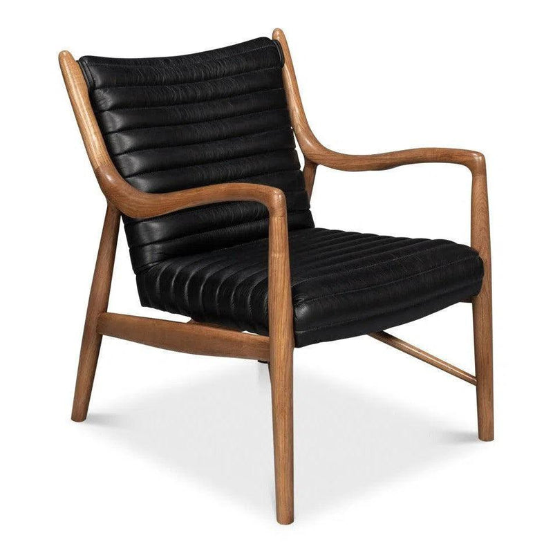 Singletary Wood and Leather Black Armchair Club Chairs LOOMLAN By Sarreid