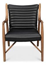 Singletary Wood and Leather Black Armchair Club Chairs LOOMLAN By Sarreid