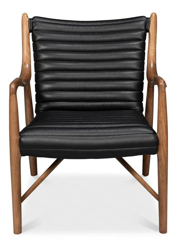 Singletary Wood and Leather Black Armchair Club Chairs LOOMLAN By Sarreid