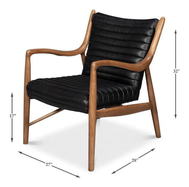 Singletary Wood and Leather Black Armchair Club Chairs LOOMLAN By Sarreid