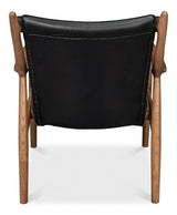 Singletary Wood and Leather Black Armchair Club Chairs LOOMLAN By Sarreid