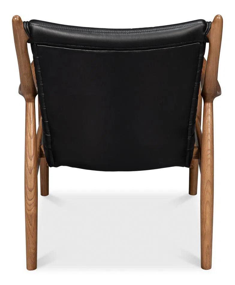 Singletary Wood and Leather Black Armchair Club Chairs LOOMLAN By Sarreid