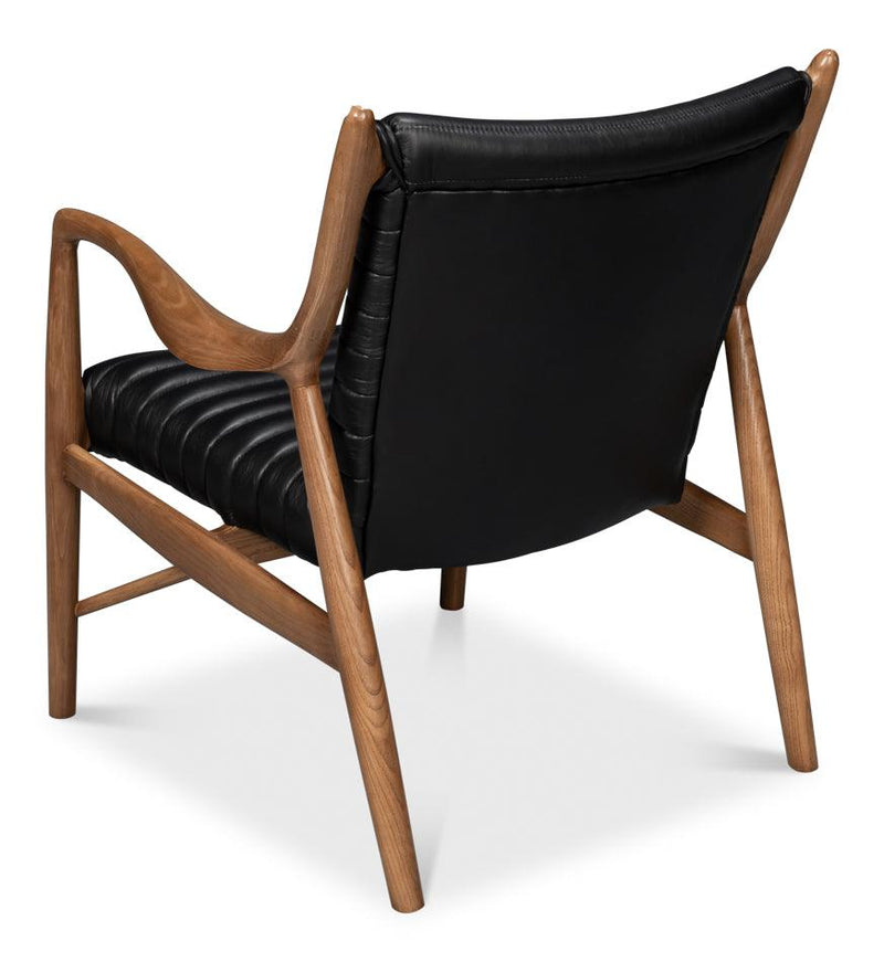 Singletary Wood and Leather Black Armchair Club Chairs LOOMLAN By Sarreid