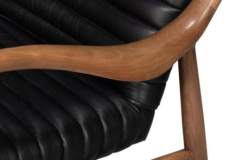 Singletary Wood and Leather Black Armchair Club Chairs LOOMLAN By Sarreid