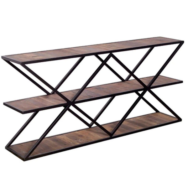 Slim Industrial Console Table with Shelf Reclaimed Wood Top Console Tables LOOMLAN By LH Imports