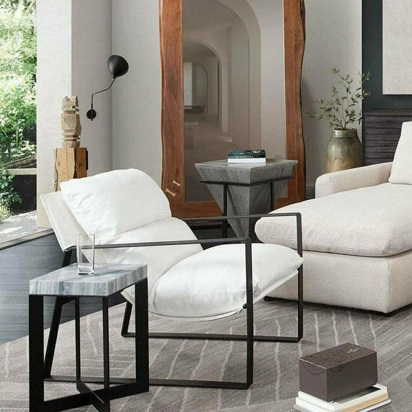 Sling Accent Chair in White Linen Fabric and Metal Frame Accent Chairs LOOMLAN By Diamond Sofa