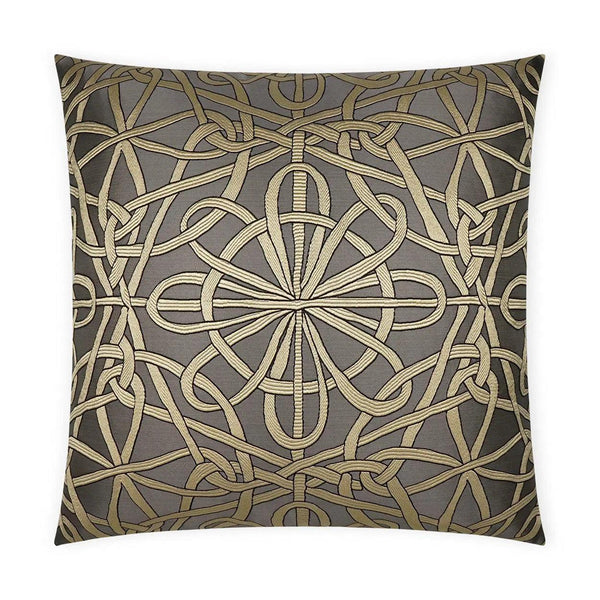 Slip Knot Charcoal Gold Tan Taupe Large Throw Pillow With Insert Throw Pillows LOOMLAN By D.V. Kap