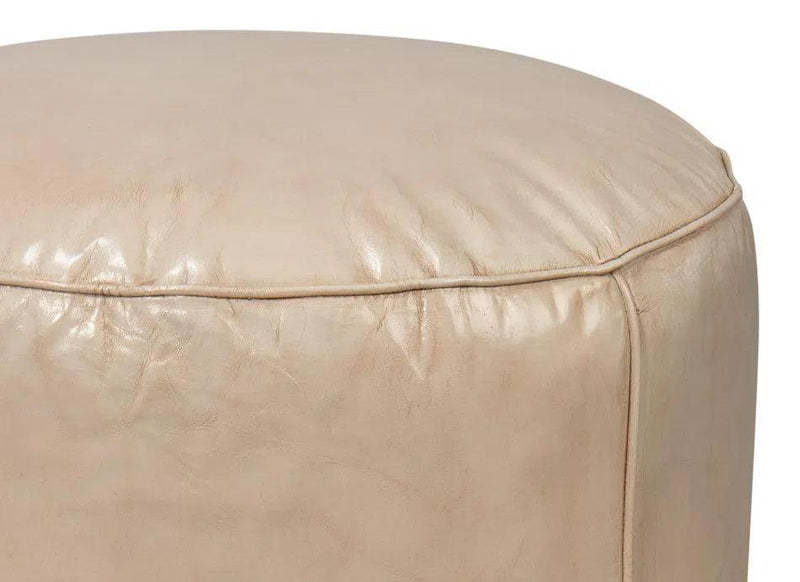 Soccerball Leather Beige Stool Poufs and Stools LOOMLAN By Sarreid