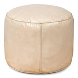 Soccerball Leather Beige Stool Poufs and Stools LOOMLAN By Sarreid