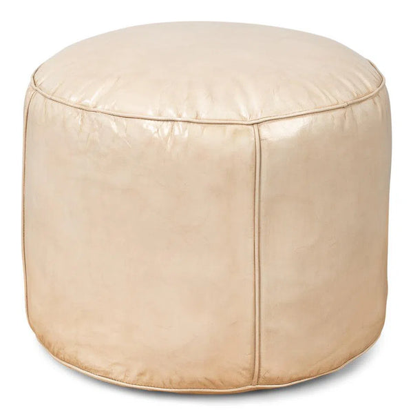 Soccerball Leather Beige Stool Poufs and Stools LOOMLAN By Sarreid