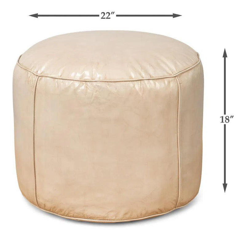 Soccerball Leather Beige Stool Poufs and Stools LOOMLAN By Sarreid