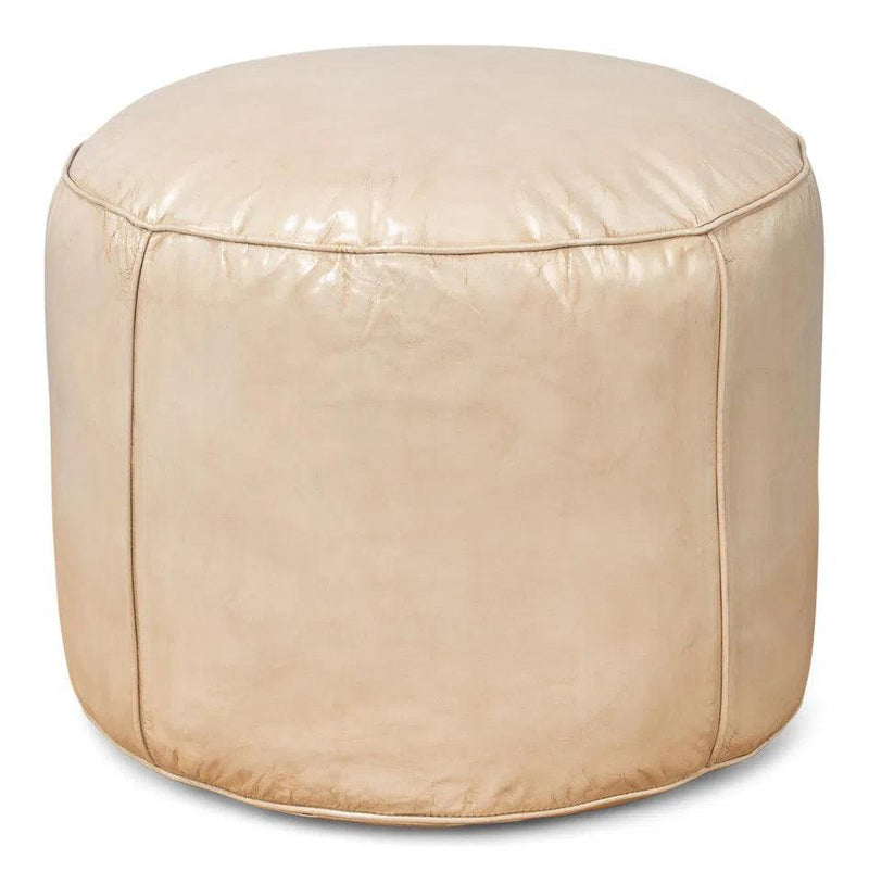 Soccerball Leather Beige Stool Poufs and Stools LOOMLAN By Sarreid