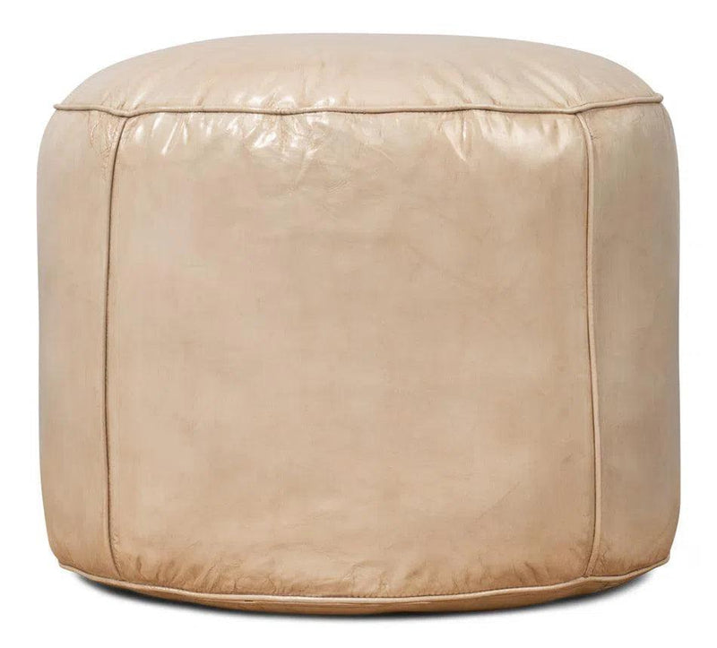 Soccerball Leather Beige Stool Poufs and Stools LOOMLAN By Sarreid