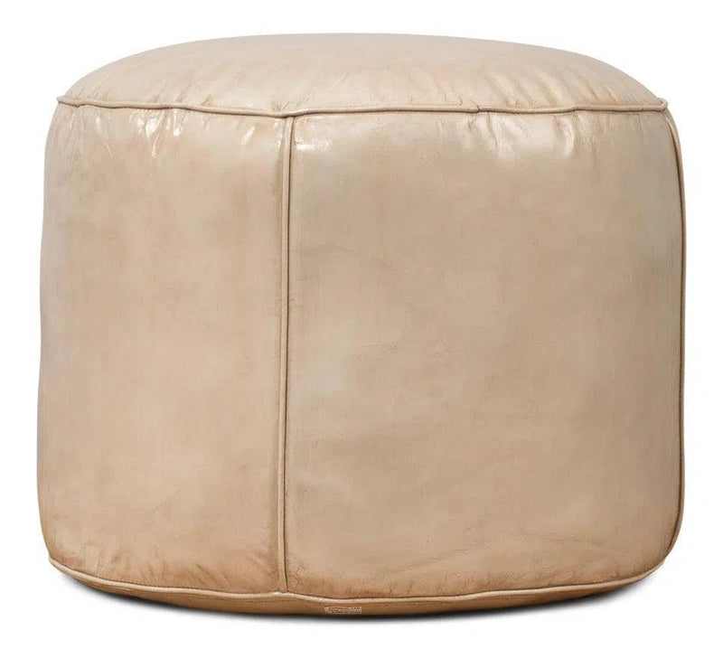 Soccerball Leather Beige Stool Poufs and Stools LOOMLAN By Sarreid