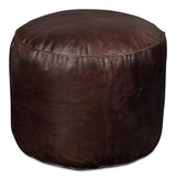 Soccerball Leather Dark Brown Stool Poufs and Stools LOOMLAN By Sarreid