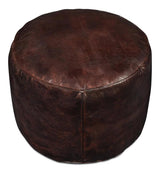 Soccerball Leather Dark Brown Stool Poufs and Stools LOOMLAN By Sarreid