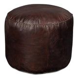 Soccerball Leather Dark Brown Stool Poufs and Stools LOOMLAN By Sarreid