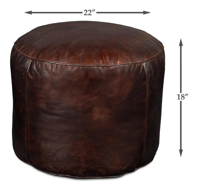 Soccerball Leather Dark Brown Stool Poufs and Stools LOOMLAN By Sarreid