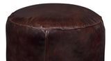 Soccerball Leather Dark Brown Stool Poufs and Stools LOOMLAN By Sarreid