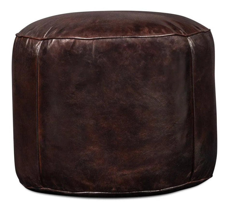 Soccerball Leather Dark Brown Stool Poufs and Stools LOOMLAN By Sarreid