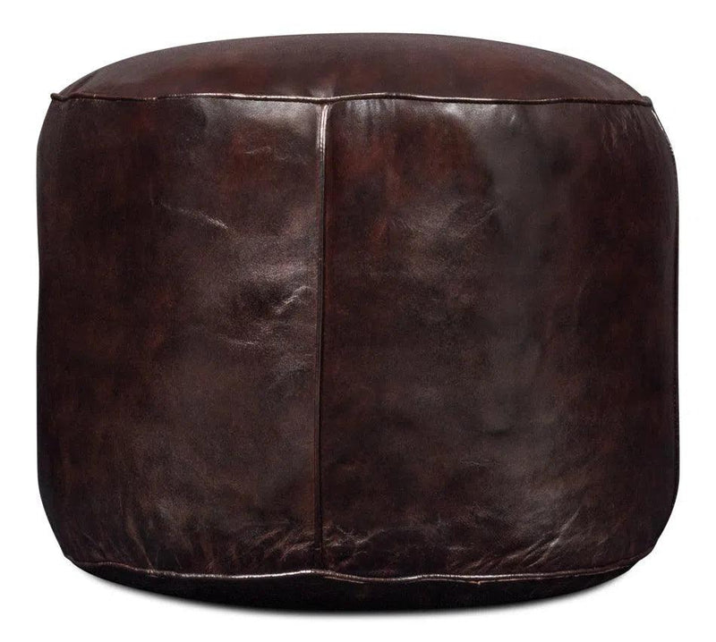 Soccerball Leather Dark Brown Stool Poufs and Stools LOOMLAN By Sarreid