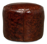 Soccerball Round Leather Stool Poufs and Stools LOOMLAN By Sarreid