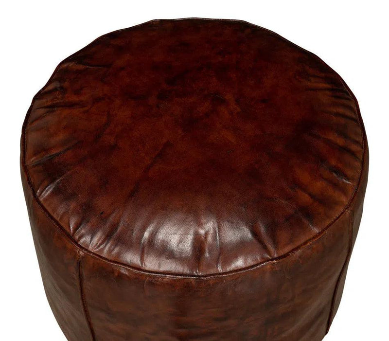 Soccerball Round Leather Stool Poufs and Stools LOOMLAN By Sarreid