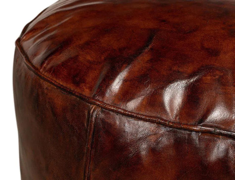 Soccerball Round Leather Stool Poufs and Stools LOOMLAN By Sarreid