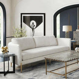 Sofa in Light Cream Fabric with Gold Metal Legs Sofas & Loveseats LOOMLAN By Diamond Sofa