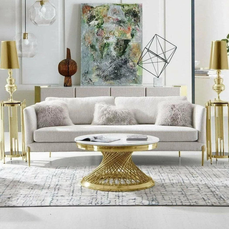 Sofa in Light Cream Fabric with Gold Metal Legs Sofas & Loveseats LOOMLAN By Diamond Sofa