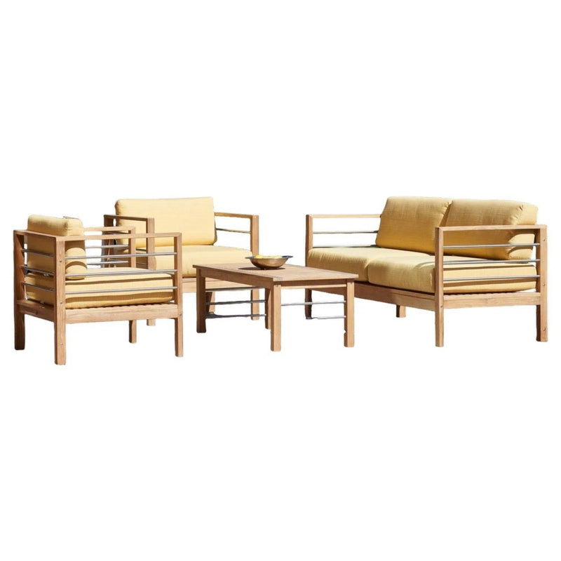 SoHo 4-Piece Teak Outdoor Patio Deep Seating Set with Sunbrella Cushions Outdoor Lounge Sets LOOMLAN By HiTeak