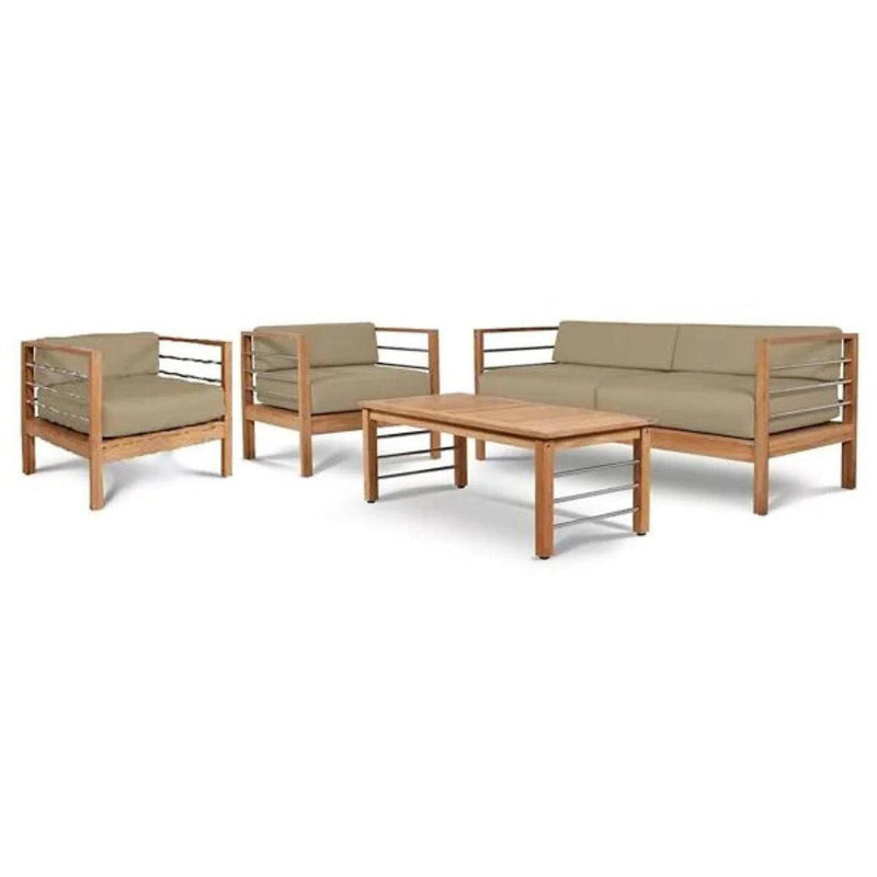 SoHo 4-Piece Teak Outdoor Patio Deep Seating Set with Sunbrella Cushions Outdoor Lounge Sets LOOMLAN By HiTeak