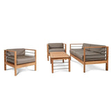 SoHo 4-Piece Teak Outdoor Patio Deep Seating Set with Sunbrella Cushions Outdoor Lounge Sets LOOMLAN By HiTeak