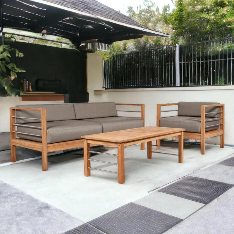 SoHo 4-Piece Teak Outdoor Patio Deep Seating Set with Sunbrella Cushions Outdoor Lounge Sets LOOMLAN By HiTeak