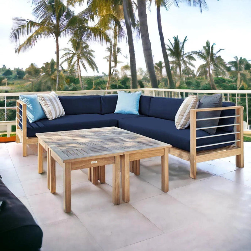 SoHo 7-piece Teak Outdoor Sectional Deep Seating Set with Sunbrella Cushion Outdoor Sectional Sets LOOMLAN By HiTeak