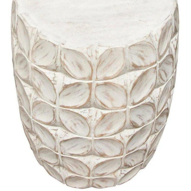 Solid Mango Wood Accent Table in White Finish Leaf Motif Side Tables LOOMLAN By Diamond Sofa