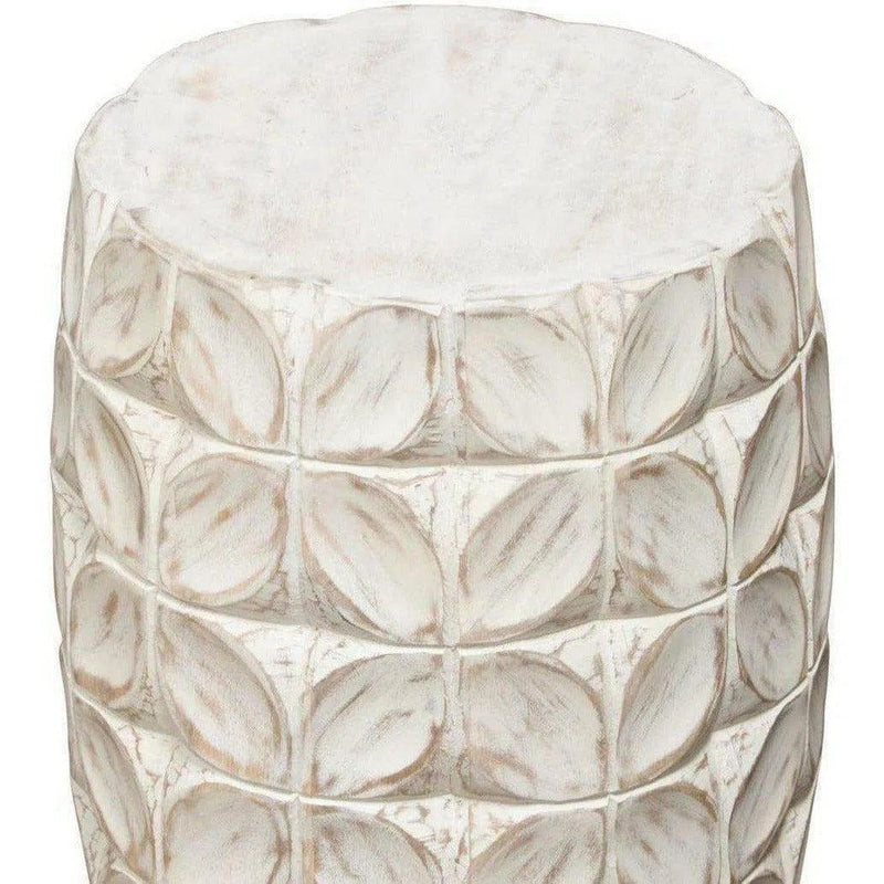 Solid Mango Wood Accent Table in White Finish Leaf Motif Side Tables LOOMLAN By Diamond Sofa